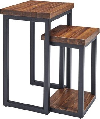 Set of Two Claremont Rustic Wood Nesting End Tables Dark Brown