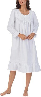 Cotton Flannel Long Sleeve Waltz Gown (White) Women's Pajama