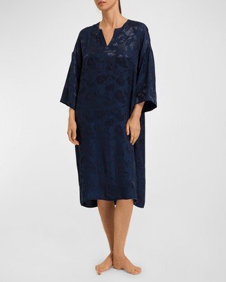 Valene 3/4-Sleeve Floral Jacquard Caftan