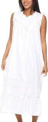 Alexander Del Rossa ADR Women' Cotton Victorian Nightgown, Miriam Sleevele Lace Trimmed Ruffled Long Night Dre White X Small