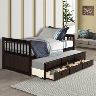 Calnod Simple Style Captain's Bed Twin Daybed with Trundle Bed and Storage Drawers, with Solid Wood Bed Frame Suitable for Bedroom