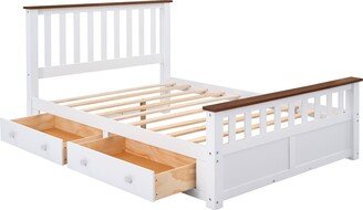 Full Size Wood Platform Bed with Two Drawers and Wooden Slat Support