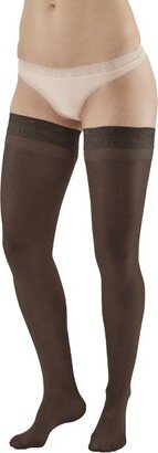 Ames Walker AW Style 74 Women's Soft Sheer 8-15 mmHg Compression Thigh Highs w/Lace Band Black Large