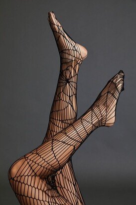 Abstract Netted Tights in Black, S/M