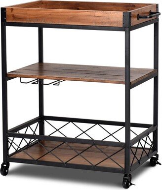 3-Tier Wine Bar Cart Rolling Rack Serving Trolley Detachable Top & Glass Holder-AA