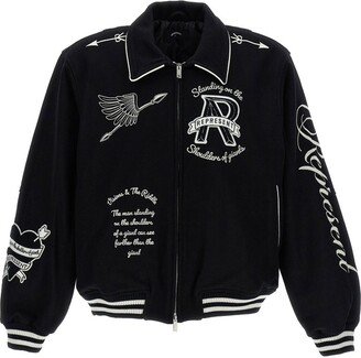 Cherub Motif-Embroidered Zipped Bomber Jacket