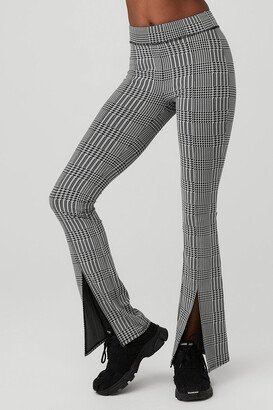 Jacquard High-Waist Glenplaid Flutter Legging in Titanium/Black Grey, Size: 2XS