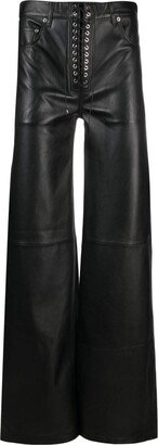 Lace-Up Wide-Leg Leather Trousers