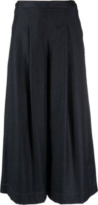 Pleated High-Waisted Twill Culottes