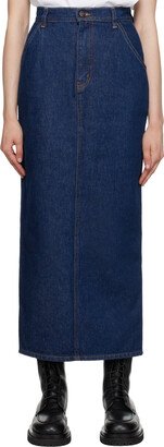 Blue Vented Denim Maxi Skirt