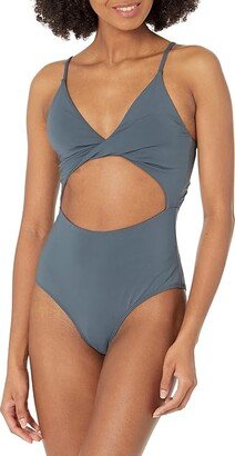 Saltwater Solids Twisted One-Piece (Slate) Women's Swimsuits One Piece