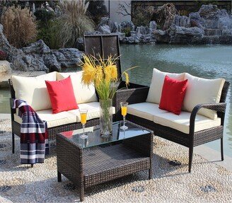 4 Piece Patio Wicker Rattan Outdoor Furniture Sofa Set