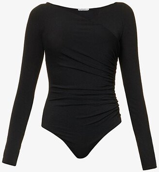 Womens Black The Gathered Cache-Coeur Stretch-woven Body