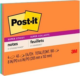 Post-it Super Sticky Large Notes, 8 x 6 Inches, Energy Boost, Pack of 4