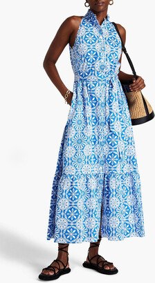 Biba gathered printed cotton-poplin maxi dress