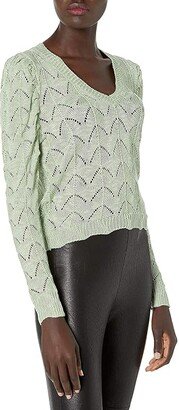 Women's V-Neck Puff Sleeve Sweater (Mint) Women's Sweater