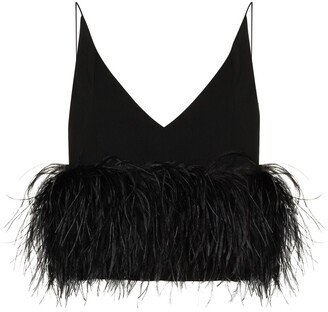 Poppy feather-embellished cropped top