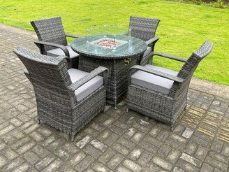 Fimous Rattan Garden Furniture Gas Fire Pit Round Dining Table Set Gas Heater