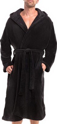 Alexander Del Rossa ADR Men's Lightweight Fleece Robe with Hood, Soft Bathrobe Black 8X Large