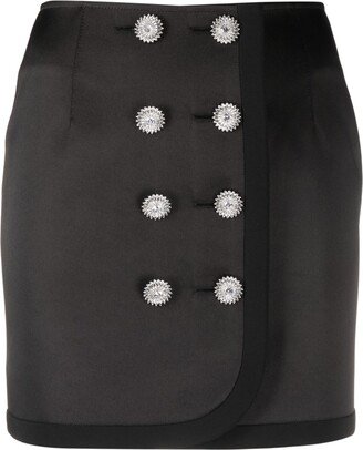 Crystal-Buttons Satin-Finish Miniskirt