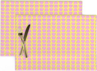 Color Block Placemats | Set Of 2 - Banana Turtles Yellow Pink By Industryofhappiness Small Scale Geometric Cloth Spoonflower