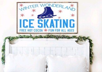 Winter Wonderland, Ice Skating, Wood Framed Modern Farmhouse Christmas Sign, Wall Hanging Shelf Sitting Mantel Porch Sign