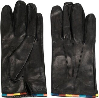 Artist Stripe-embroidered leather gloves