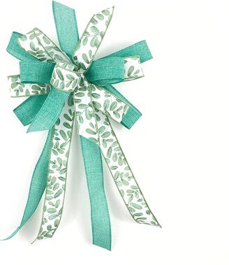 Everyday Outdoor Bow For Wreath Or Lantern Signs, Pre-Made Year Round Decorative Green Bow, Embellishment