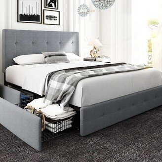 Snake River Décor Full Size Bed Frame with 4 Storage Drawers & Headboard, Light Grey