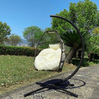 Patio Wicker Folding Hanging Chair,Rattan Swing Hammock Egg Chair With C Type Bracket-AA