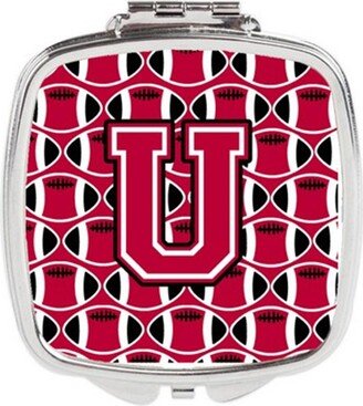 CJ1079-USCM Letter U Football Crimson & White Compact Mirror