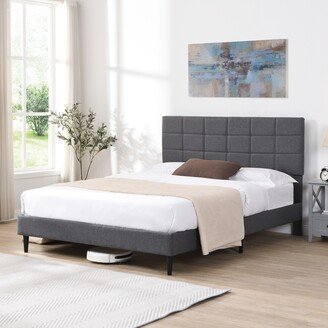 RASOO Modern Platform Bed Frame with Upholstered Headboard - Sturdy Structure