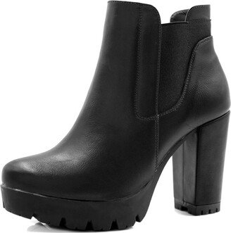 Allegra K Women Chunky High Heel Platform Zipper Chelsea Boots Black