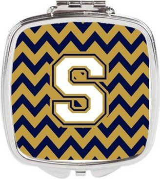 CJ1057-SSCM Letter S Chevron Navy Blue & Gold Compact Mirror