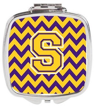 CJ1041-SSCM Letter S Chevron Purple & Gold Compact Mirror, 3 x 0.3 x 2.75 in.