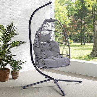 Sapphome Egg Chair with Stand, Patio Wicker Folding Hanging Chair