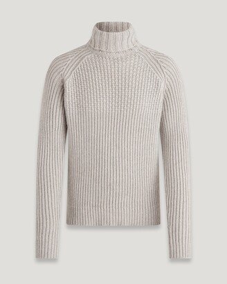 Alpaca Wool Blend Marine Roll Neck Jumper In Moonbeam/ Old Silver Heather