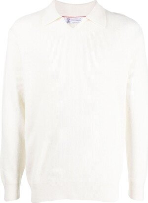 Spread-Collar Ribbed-Knit Jumper