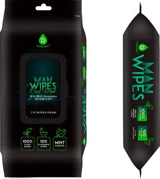 100% Plant Based Man Wipes, Mint Scented, Flushable wipes, 100 Count