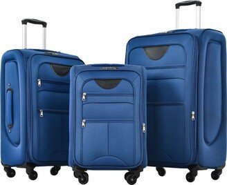 3 PCS Expandable Luggage Set, Softside Lightweight Spinner Suitcase with TSA Lock, Blue