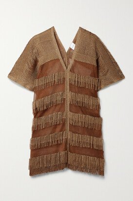 Spuma Fringed Metallic Open-knit Coverup - Brown