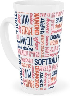 Mugs: All Things Softball - Softball Typography - Pink Orange Blue Tall Latte Mug, 17Oz, Pink