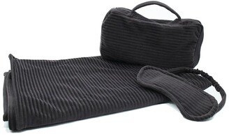 Travel Wrap/Throw, Eyemask And Zipper Bag With Handle In Solid Color In Ribbed Stitch