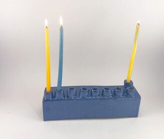 Hanukkah Menorah in Your Choice Of Intense Blue, Turquoise Or Charcoal Satin Glaze