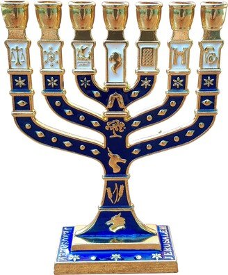 Seven Branches Menorah Candlebra Metal Made With Enamel 4.7 Inch