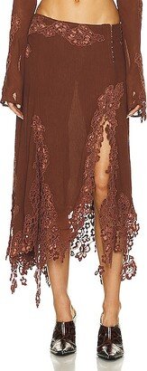 Lace Trim Midi Skirt in Rust