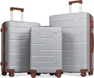 GREATPLANINC Luggage Sets 3 Piece Suitcase Set 20/24/28,Carry on Luggage Airline Approved,Hard Case with Spinner Wheels, Silver