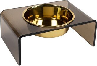 Hiddin Smoke Bronze Single Bowl Pet Feeder With Gold Bowl-AA