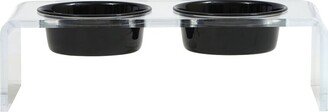 Hiddin Small Clear Double Bowl Pet Feeder With Black Bowls