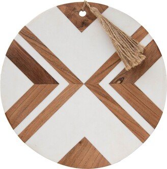 Round Large White Wood, Resin & Jute Cutting Board